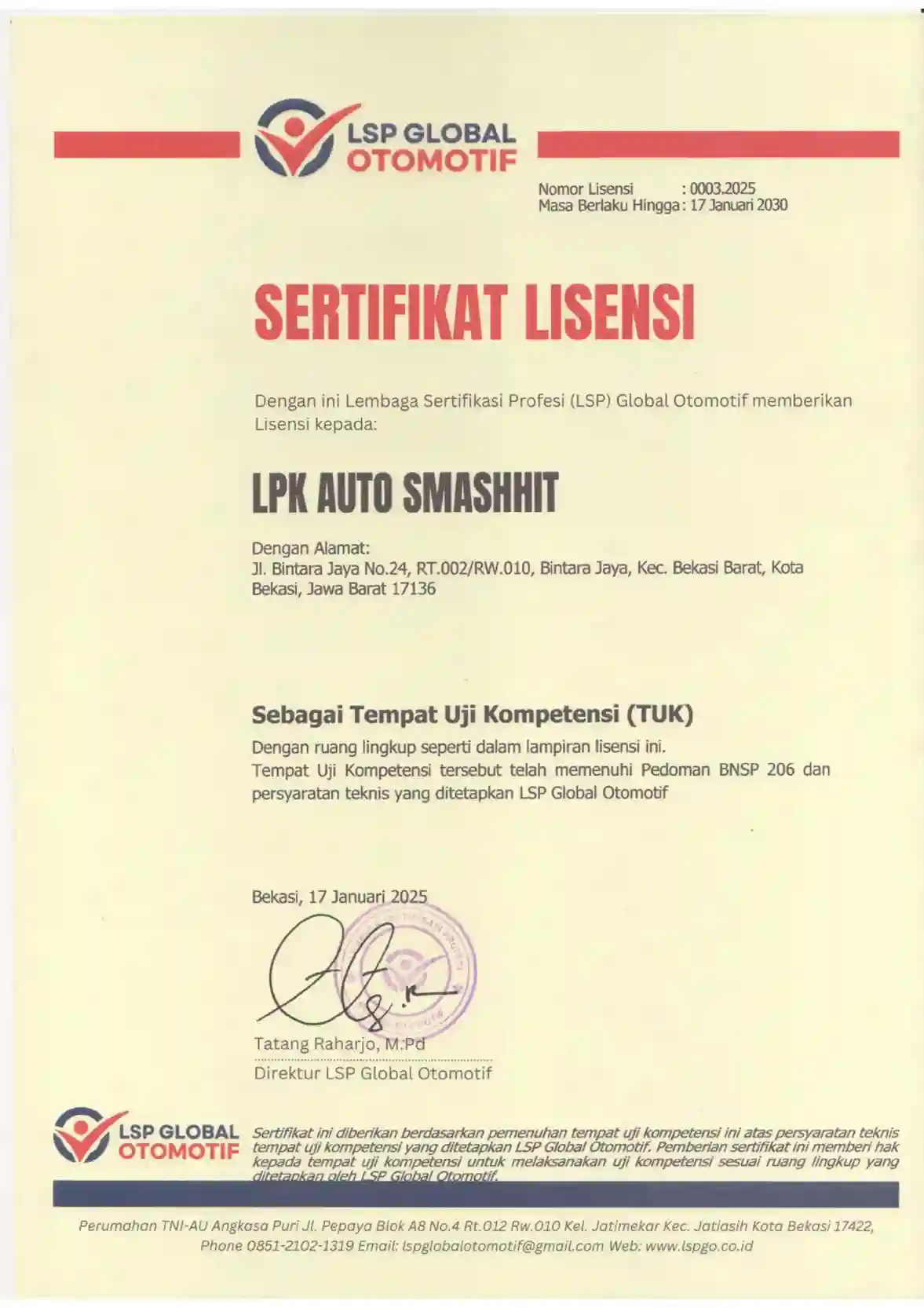 Sertifikat Teknisi Ahli Ke-1