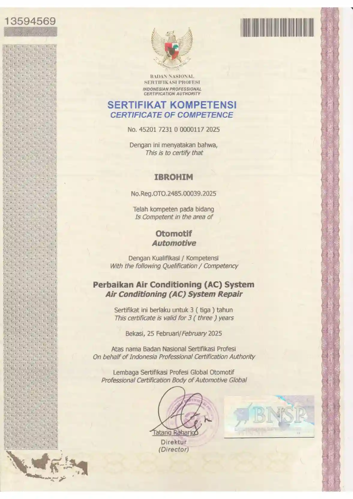 Sertifikat Teknisi Ahli Ke-2