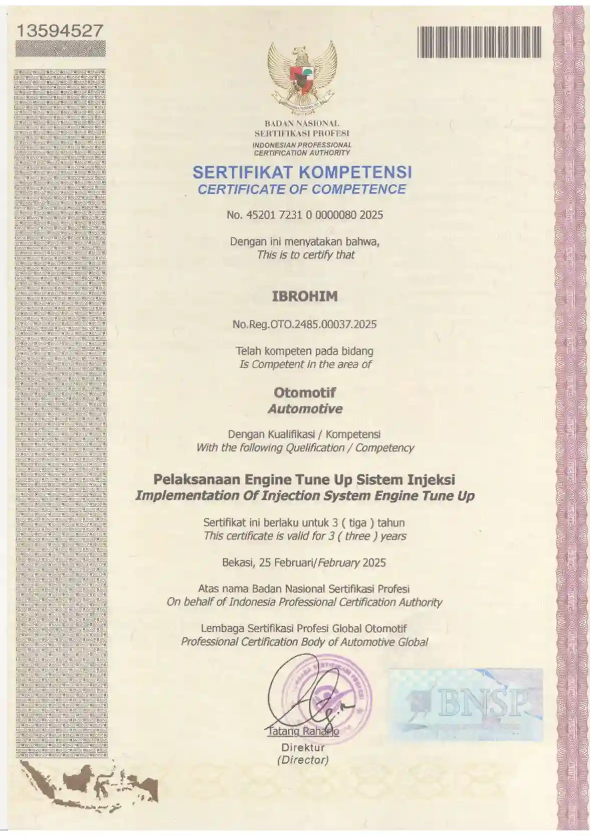 Sertifikat Teknisi Ahli Ke-3